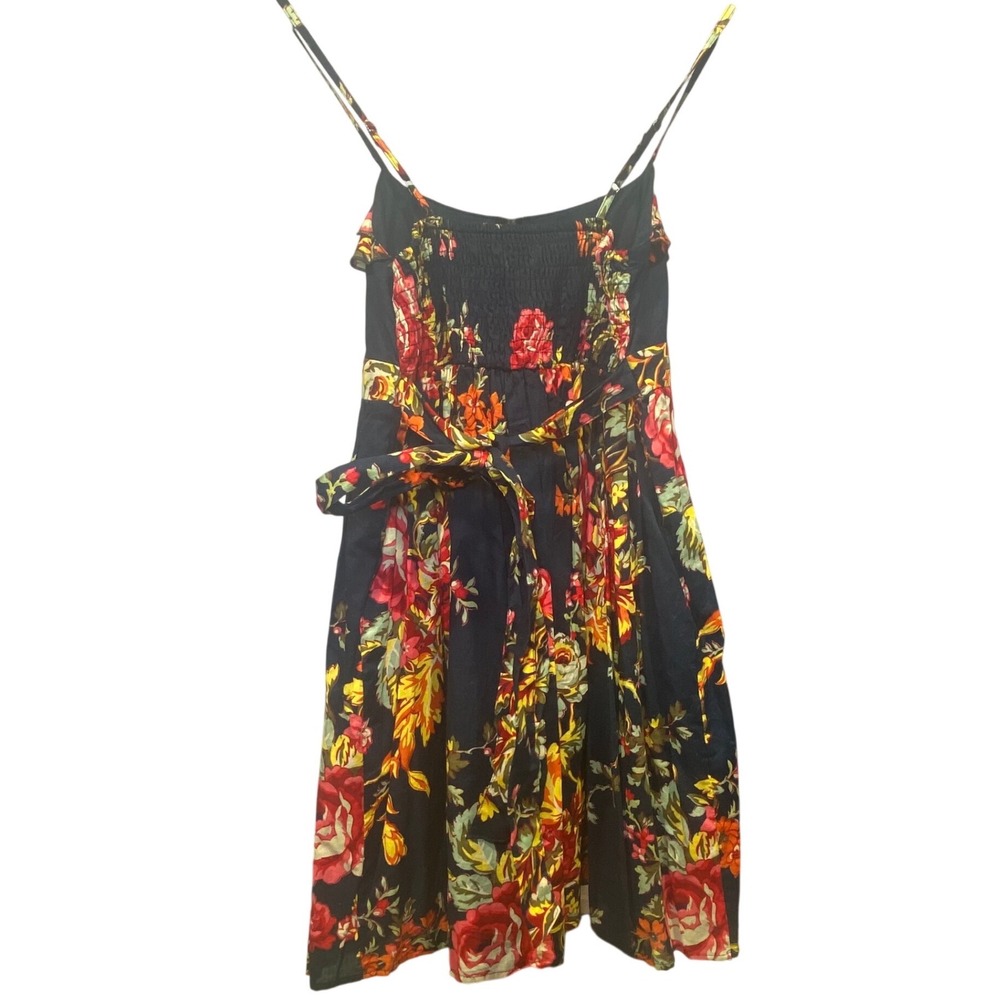 Xhilaration Womens Floral Cotton Sundress Navy Blue Ruffle Spaghetti Strap Small - Picture 2 of 8